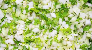 chopped cabbage into small cubes. background or texture photo
