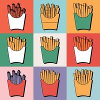 Aesthetic Grid of 9 French Fry Styles Arranged in a 3x3 Pattern vector