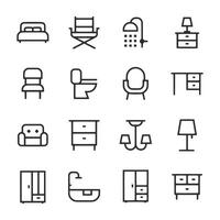 Set of furniture icons including a bed, chair, and table vector