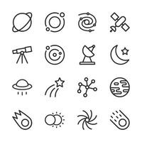 A set of space related icons including a planet, a satellite, a telescope vector