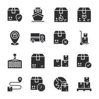 Set of black and white icons for shipping and delivery vector
