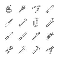 A set of tools including a wrench, pliers, and a hammer vector