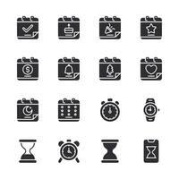 A set of black and white icons for calendars, Clocks vector