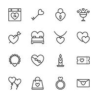 A set of Valentine's Day icons including a heart, a key, a ring, a candle vector