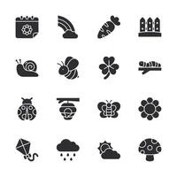 A set of black and white icons of various plants and animals vector