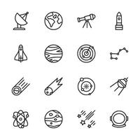 A set of space related icons including a rocket, a planet, a telescope vector