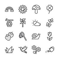 A set of black and white icons for various things related to spring and summer vector