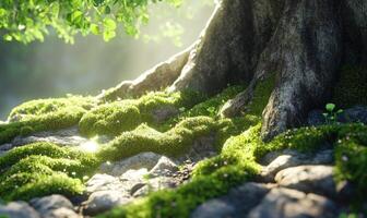 A tree trunk with moss growing on it photo