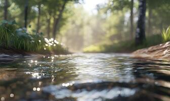 A stream of water with a reflection of the sun photo