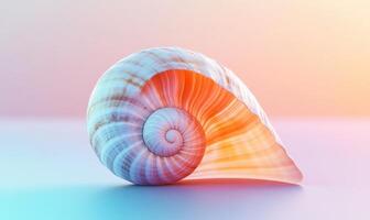 A shell with a spiral pattern is on a table photo