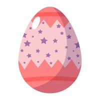 A charming Easter egg with pink hues, adorned with purple star patterns and a white oval accent, set against a white background. vector