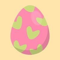 Pink and green hearts pattern Easter egg with a glossy effect on a pastel yellow background. Perfect for festive decor, cards, and digital design vector