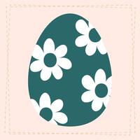 Flat design Easter egg illustration with floral patterns in a modern, minimalist style. Dark green and white color scheme on a soft pastel background. vector