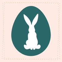 Minimalist Easter egg design featuring a white rabbit silhouette on a dark green background. Simple and modern style, ideal for greeting card. vector