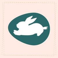 Minimalist Easter egg design featuring a running white rabbit silhouette on a dark green background. Simple and modern style, ideal for holiday decoration, greeting card. vector
