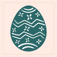 Flat design Easter egg illustration with floral and geometric patterns in a modern, minimalist style. Dark green and white color scheme on a soft pastel background. vector