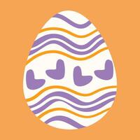 Decorative Easter egg with wavy orange and purple lines and heart like shapes. A festive and minimalist design, perfect for greeting cards, prints, and digital projects. vector