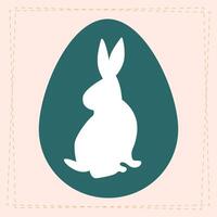 Minimalist Easter egg design featuring a white rabbit silhouette on a dark green background. Simple and modern style, ideal for holiday decoration, greeting card. vector