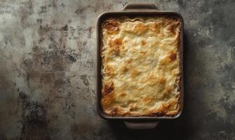A baked dish with a golden crust and a creamy white filling photo