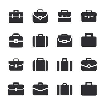 un conjunto de negro maletines con diferente formas y tamaños vector