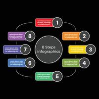 8 Steps Circular Process Infographic - Colorful Business Template on Black vector