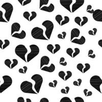 Textured Broken Hearts Pattern - Black and White Seamless Background vector