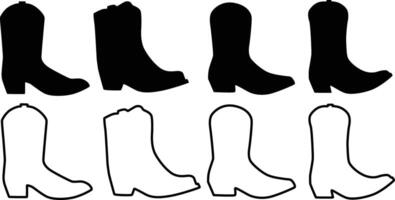 Cowboy Boot Silhouette Flat And Outline Icon Design vector
