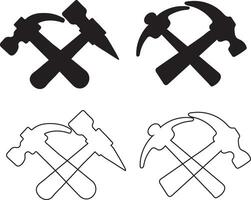 Hammer and Pick Silhouette Icon Bundle Design vector