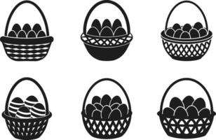 Easter Basket Silhouettes - Black Set of Holiday Egg Baskets vector