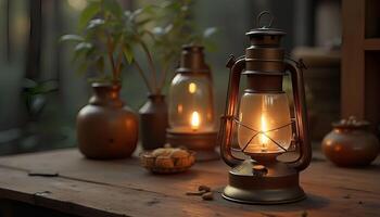 3d rendering of a lantern on a table photo