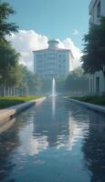 A building with a fountain in front of it photo