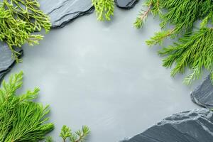 Abstract composition featuring aged stone slabs and organic elements with a wabi-sabi aesthetic captured in a harmonious arrangement surrounded by nature photo