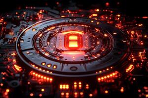 Futuristic Cybersecurity Concept with Glowing Digital Lock and Circuits photo