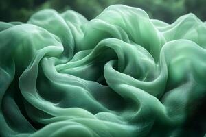 Delicate Green Fabric Waves Creating an Elegant Abstract Art Design photo