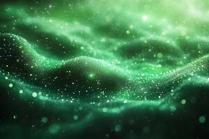 Mystical Green Abstract Background with Sparkling Particles for Creative Design photo