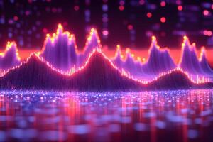 Abstract Digital Data Visualization with Neon Wave Patterns for Technology Design photo