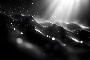 Abstract Cosmic Landscape with Sparkling Waves and Light Beams for Futuristic Design photo