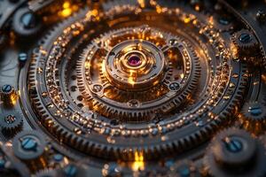 Intricate Mechanical Gear System with Illuminated Details - Design for Technology Themes photo