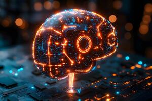 Futuristic AI Brain Concept on Circuit Board for Technology Visualization photo