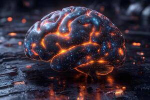 Futuristic Neural Network Concept with Glowing Brain Visualization for AI Design photo