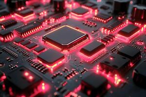 Futuristic Neon Circuit Board Technology Design for Digital Innovation and Electronics photo