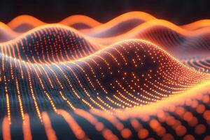 Futuristic Digital Waveform with Glowing Orange Dots and Abstract Grid Pattern photo