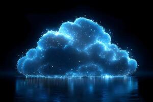 Digital Cloud Technology with Sparkling Blue Nebula for Modern Data Concepts photo