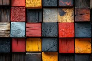 Colorful Wooden Block Pattern for Rustic Decor and Texture Design photo