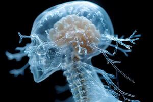 Futuristic Transparent Skull with Neural Network for Scientific and Educational Concepts photo