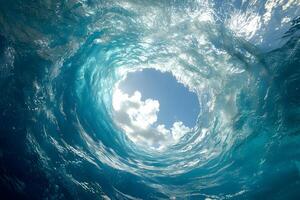 Dynamic Ocean Wave Tunnel Vortex with Sky View - Nature's Power and Artistic Perspective photo