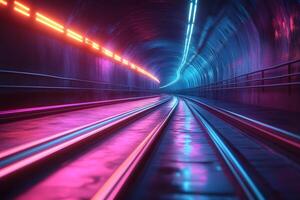 Futuristic Neon Lit Tunnel with Vibrant Colors and Reflections for Digital Design photo