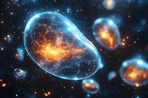 Cosmic Microcosm Abstract Futuristic Simulation of Luminous Cells in Space photo