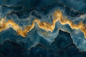 Abstract Blue and Gold Marble Texture for Artistic Design and Backgrounds photo