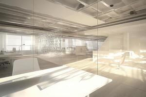 A modern office with a large glass wall photo